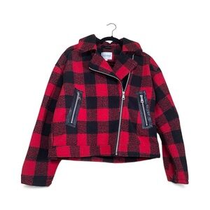 Vigoss Women's Black & Red Plaid Moto Cropped Jacket
